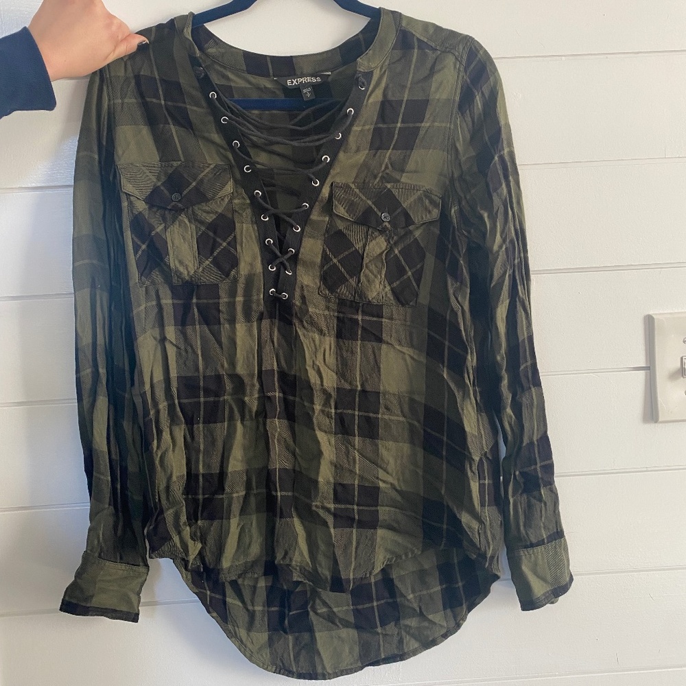 Express plaid lace up shirt